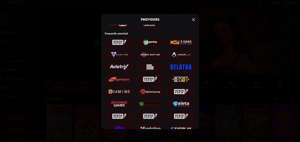 Nana Casino Game Providers