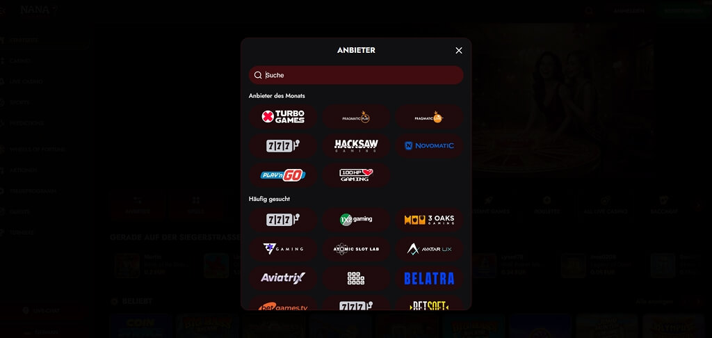 Nana Casino spillleverandører