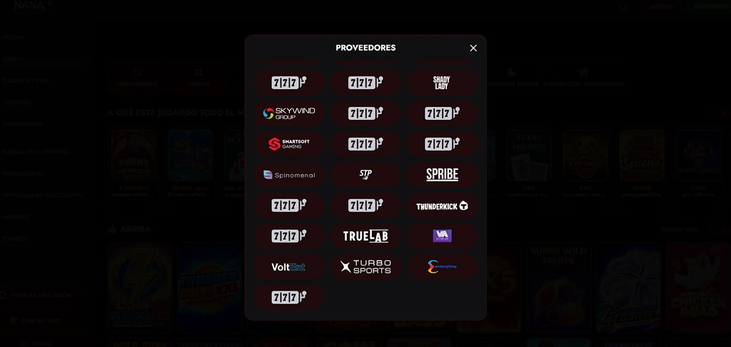 Proveedores de juegos de Nana Casino