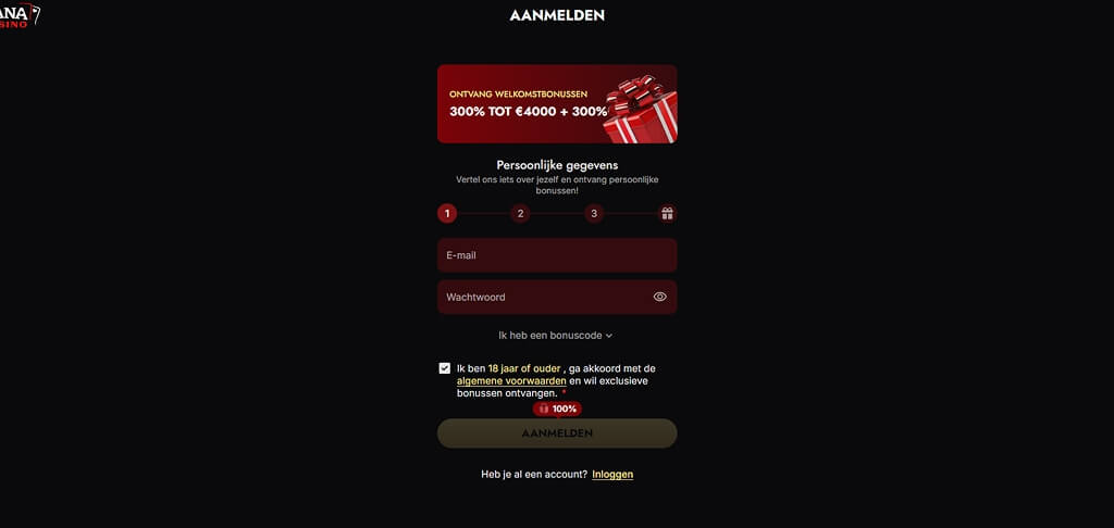 Registratie bij het casino Nana Casino