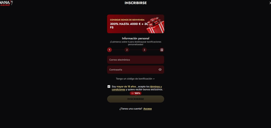 Registro en Nana Casino